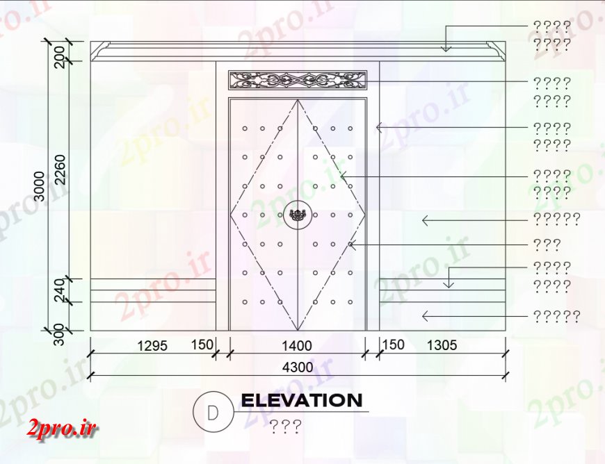 دانلود نقشه جزئیات طراحی در و پنجره  درب جلو و دیوار   نما  (کد149605)