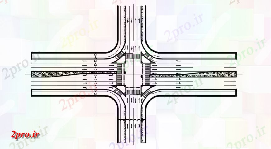 دانلود نقشه جزئیات جاده سازی بزرگراه تقاطع طرحی نمای بالا (کد149608)