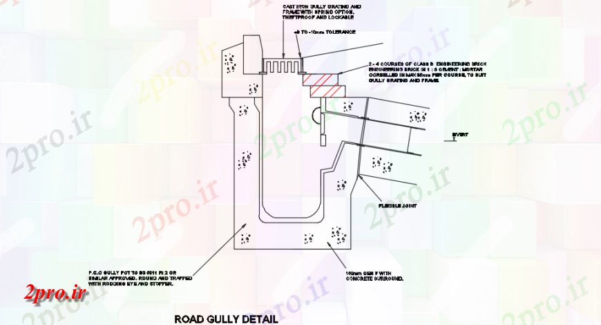 دانلود نقشه جزئیات جاده سازی جزئیات مقطعی جاده gulley (کد149632)