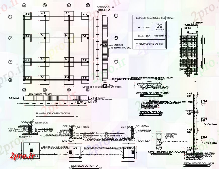 دانلود نقشه طراحی جزئیات ساختار طرحی از جزئیات سازه (کد149725)