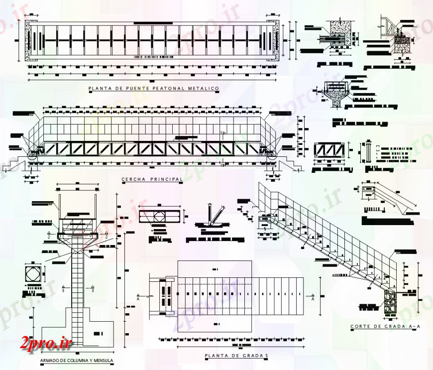 دانلود نقشه جزئیات پله و راه پله   جزئیات راه پله ساختاری طرحی و نما طرحی  (کد149734)