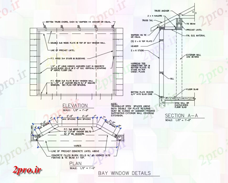 دانلود نقشه طراحی جزئیات ساختار خلیج پنجره نما، طرحی و ساختار بخش جزئیات (کد149784)