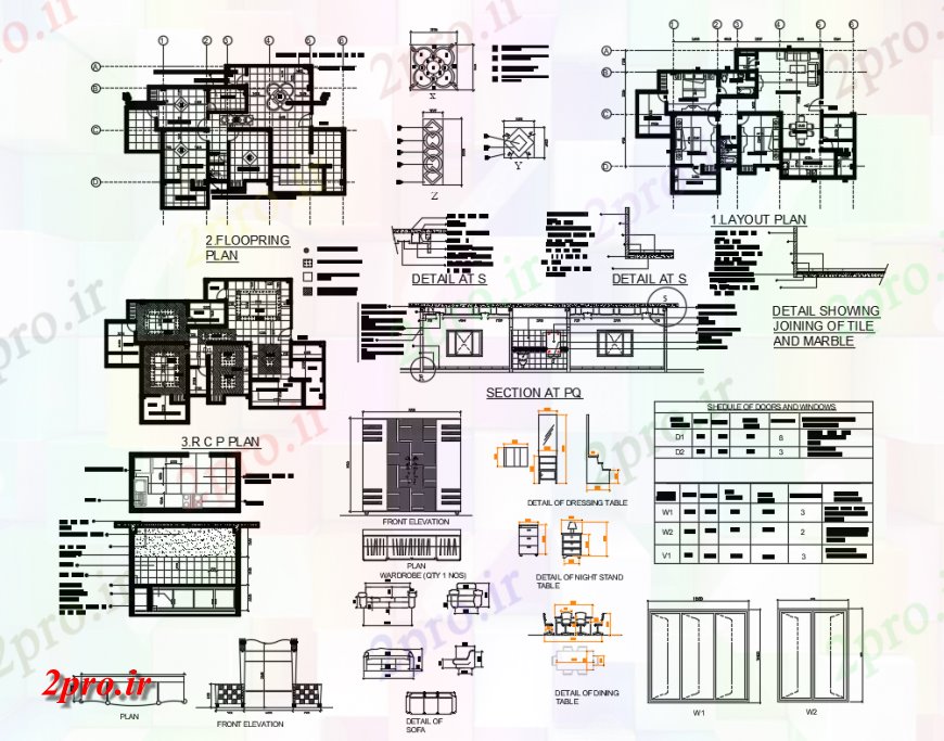 دانلود نقشه مسکونی  ، ویلایی ، آپارتمان  دو خانه خانواده کفپوش معماری دقیق پروژه (کد149793)