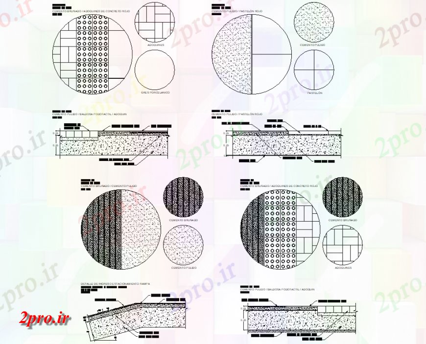 دانلود نقشه طراحی جزئیات تقویت کننده طرحی های مختلف از کفپوش کاشی  (کد149877)