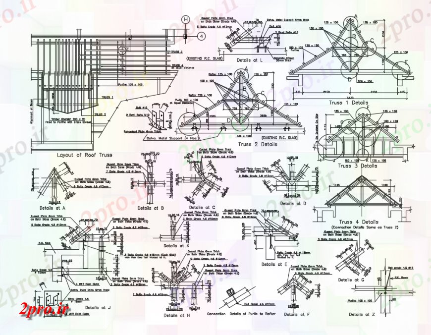 دانلود نقشه طراحی جزئیات ساختار خانه فلز سقف ساختار خرپا جزئیات سازنده (کد149894)
