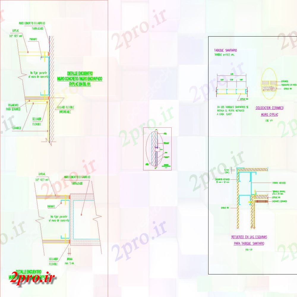 دانلود نقشه طراحی جزئیات تقویت کننده تقویت در گوشه و کنار برای پارتیشن بهداشتی  (کد149900)