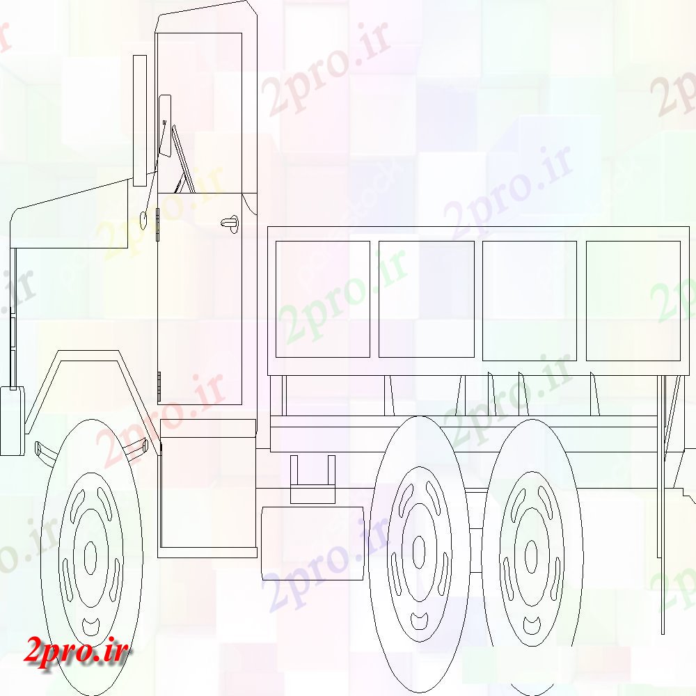 دانلود نقشه بلوک وسایل نقلیه دو کامیون بلوک نمای جانبی  طراحی (کد149989)