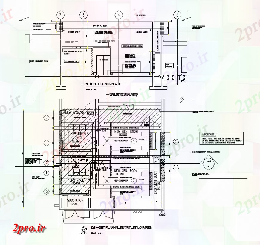 دانلود نقشه تاسیسات برق اتاق ژنراتور نما جزئیات دو بعدی طرحی ساخت و ساز طرح 11 در 12 متر (کد150051)