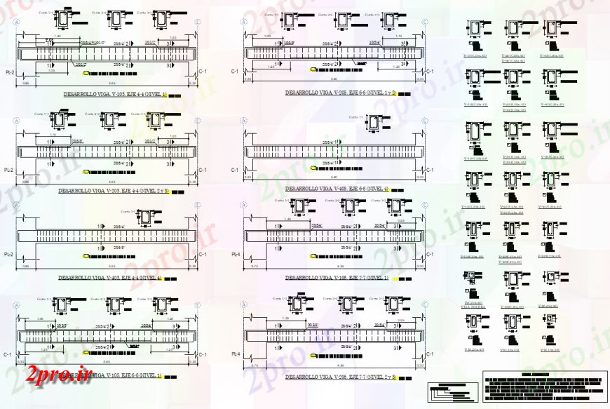 دانلود نقشه طراحی جزئیات تقویت کننده بخش از پرتو و طرحی ستون  چیدمان (کد150064)