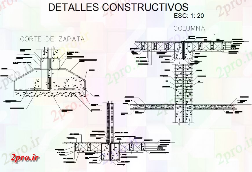 دانلود نقشه طراحی اتوکد پایه بنیاد جزئیات سازنده (کد150071)