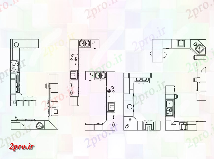 دانلود نقشه بلوک مبلمان آشپزخانه  بالا طراحی نمای بلوک  جزئیات (کد150102)