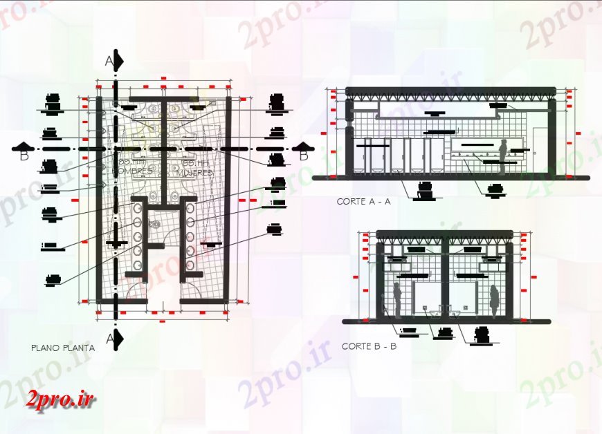 دانلود نقشه حمام مستر امکانات بهداشتی طرحی مقطعی و طرحی جزئیات طراحی   (کد150171)