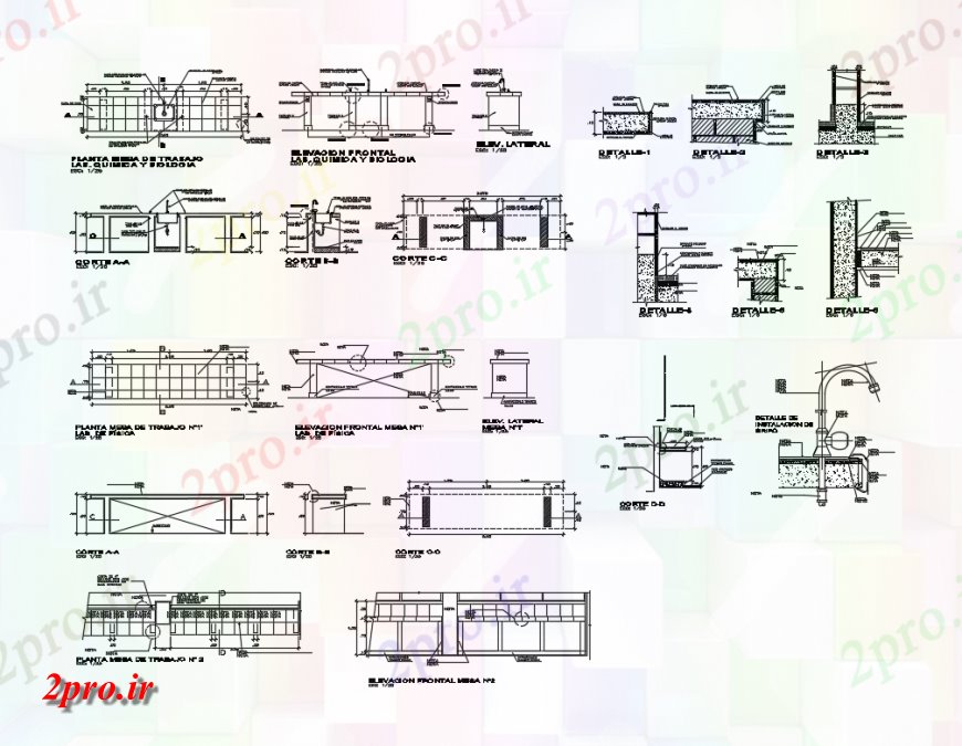 دانلود نقشه طراحی جزئیات ساختار آزمایشگاه دانشگاه ، آموزشکده چند ساختار سازنده جزئیات (کد150235)