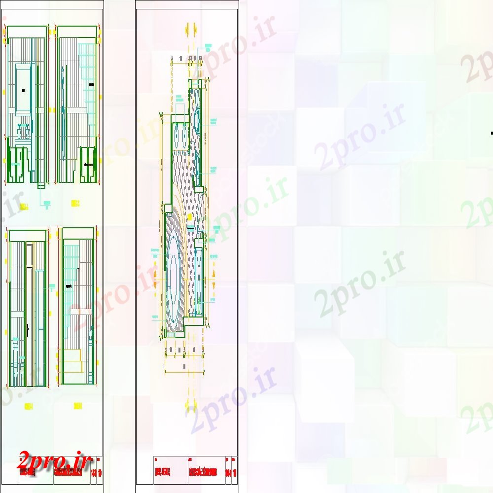 دانلود نقشه حمام مستر بالا و نمای جلو از طرحی حمام جزئیات 4 در 4 متر (کد150247)