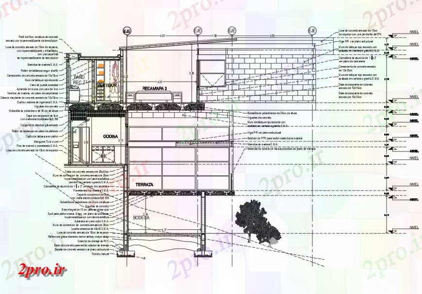 دانلود نقشه مسکونی  ، ویلایی ، آپارتمان  یک خانواده خانه دو طبقه جزئیات سازنده مقطعی (کد150274)