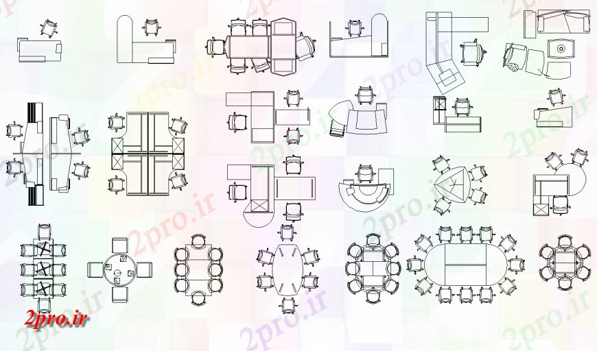 دانلود نقشه طراحی مبلمان اداری - تجاریمبلمان اداری    دو بعدی   چیدمان (کد150340)