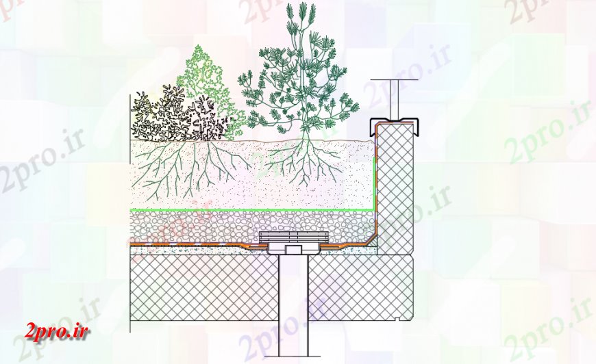 دانلود نقشه درختان و گیاهان سقف جزئیات سبز  جزئیات مقطعی (کد150571)