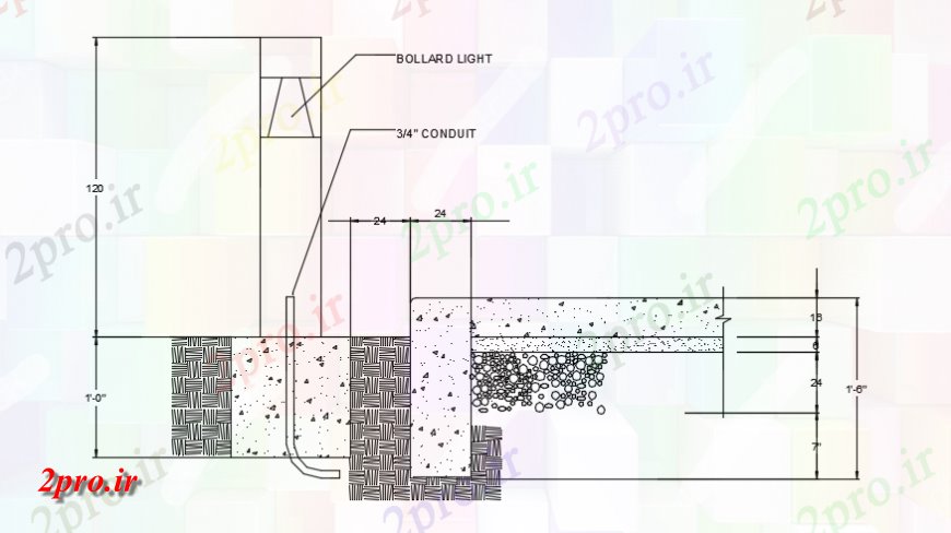دانلود نقشه بلوک ، آرام ، نماد جزئیات بولارد نور طرحی مقطعی    (کد150573)