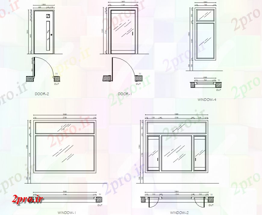 دانلود نقشه جزئیات طراحی در و پنجره درب و پنجره طرحی جزئیات 4 در 5 متر (کد150688)
