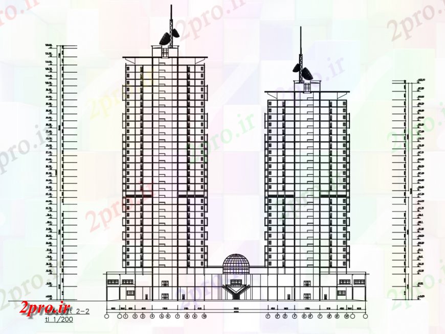 دانلود نقشه مسکونی ، ویلایی ، آپارتمان دان چند آپارتمان مسکونی ساخت نما جلو طراحی جزئیات 37 در 46 متر (کد150705)