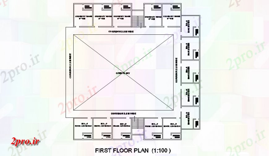 دانلود نقشه ساختمان اداری - تجاری - صنعتی طبقه اول برنامه ریزی متل جزئیات 10 در 32 متر (کد150727)