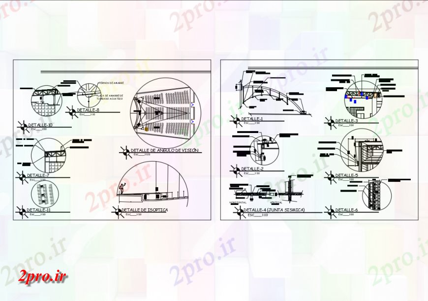 دانلود نقشه طراحی جزئیات ساختار ساختار سازنده تئاتر با سقف و   زاویه طراحی جزئیات  (کد150758)