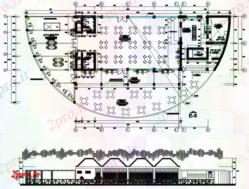 دانلود نقشه نمایشگاه ; فروشگاه - مرکز خرید طرحی کافه تریا با یک جزئیات 24 در 97 متر (کد150794)