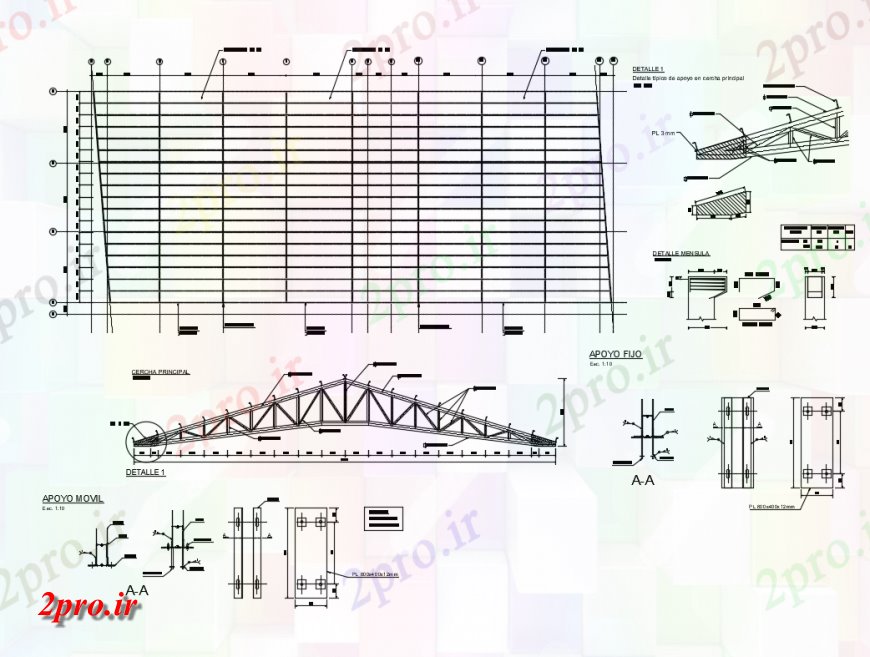 دانلود نقشه طراحی جزئیات ساختار پوشش سقف فلزی جزئیات ساختار سازنده  طراحی (کد150855)