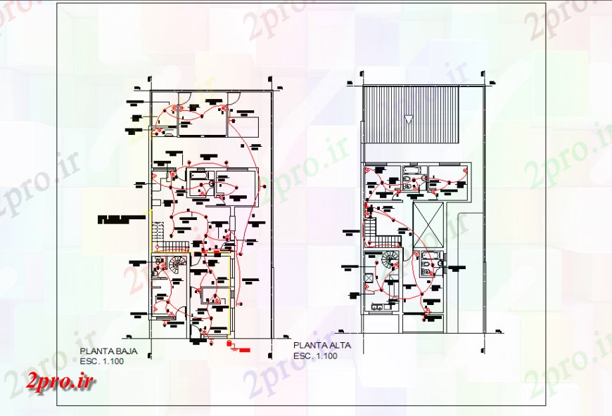 دانلود نقشه برق مسکونی خانه الکتریک دراز کردن طراحی 9 در 18 متر (کد150979)