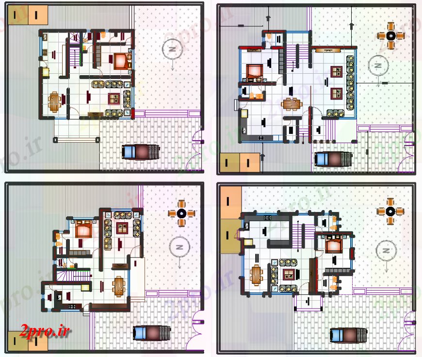 دانلود نقشه مسکونی  ، ویلایی ، آپارتمان  طرحی خانه با جزئیات مبله از یک (کد151024)