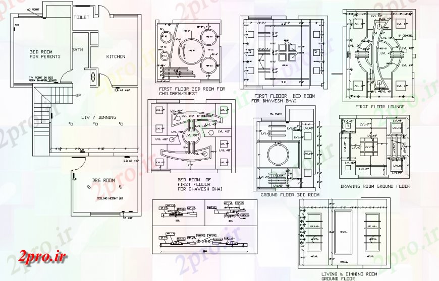 دانلود نقشه اتاق نشیمن ، حال ، پذیرایی کاذب طرحی سقف جزئیات 12 در 12 متر (کد151025)