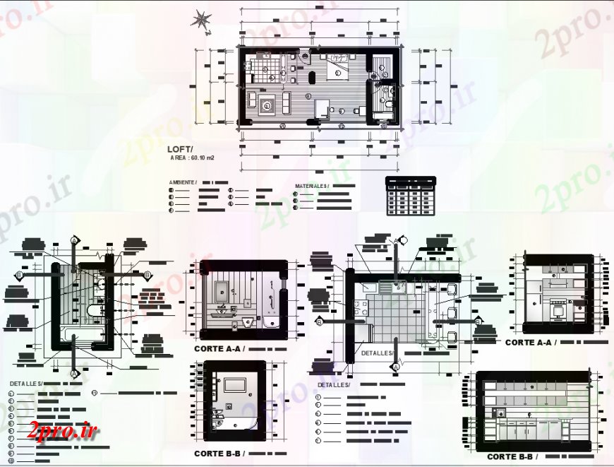 دانلود نقشه مسکونی  ، ویلایی ، آپارتمان  طرحی خانه با یک مبله با شرح از یک (کد151048)