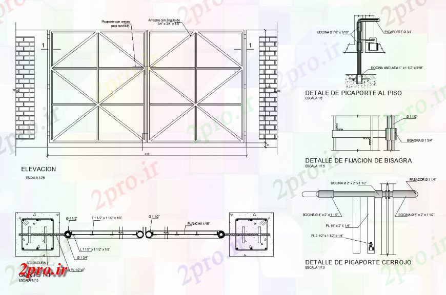 دانلود نقشه طراحی جزئیات ساختار جزئیات فلزی طرحی دروازه بزرگ دو بعدی   (کد151076)