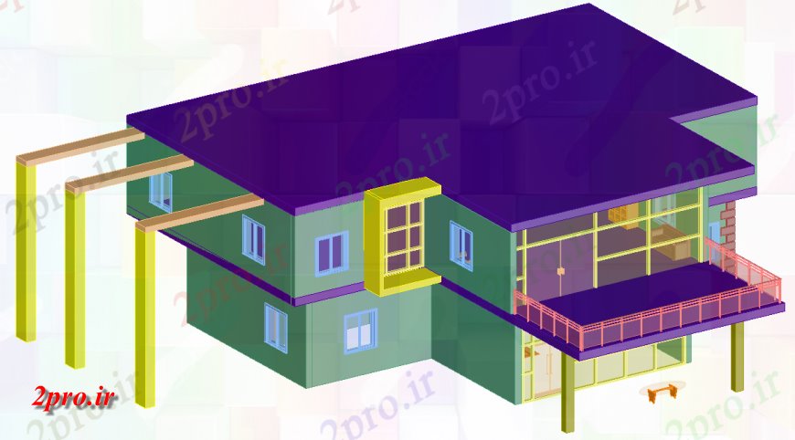 دانلود نقشه مسکونی  ، ویلایی ، آپارتمان  طرحی خانه تریدی با جزئیات از (کد151172)