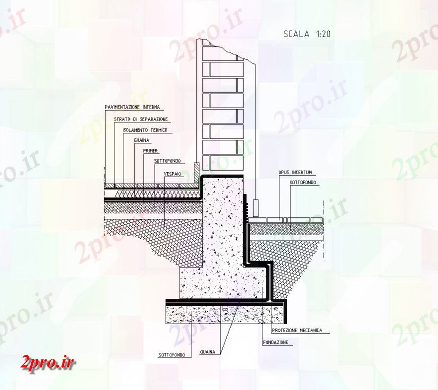 دانلود نقشه طراحی اتوکد پایه دیوار طرحی جزئیات پایه و اساس  دو بعدی   (کد151191)