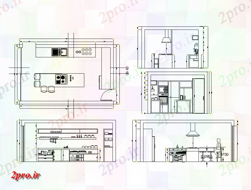 دانلود نقشه آشپزخانه آشپزخانه طرحی دو بعدی  مبلمان   (کد151205)