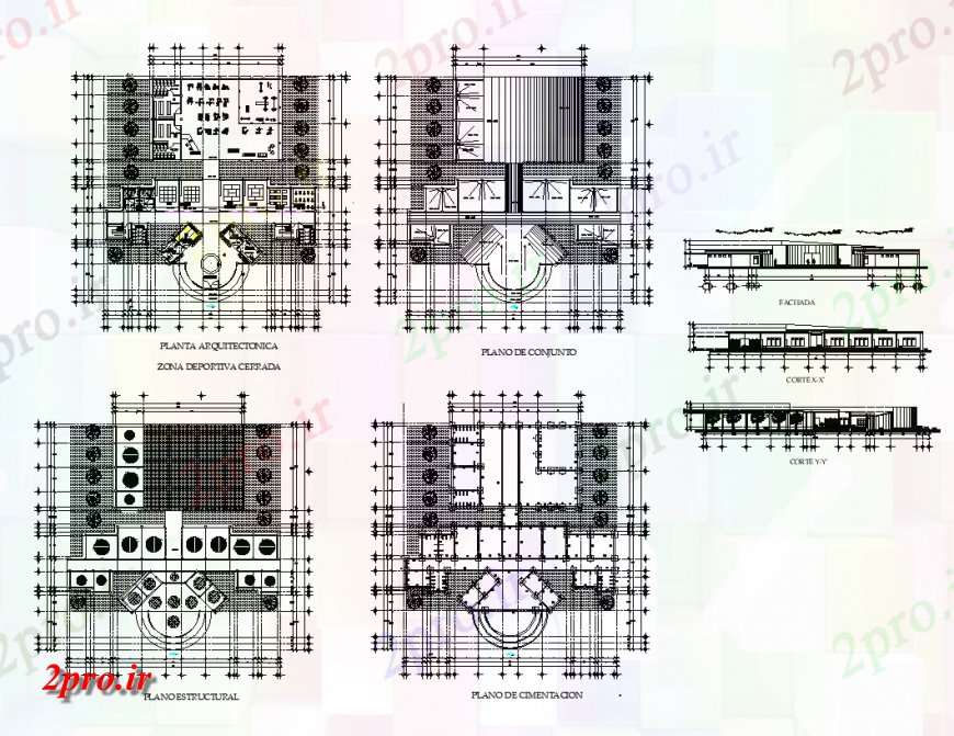 دانلود نقشه ساختمان اداری - تجاری - صنعتی بدنسازی ساختار ساختمان نما جزئیات دو بعدی چیدمان 21 در 32 متر (کد151211)