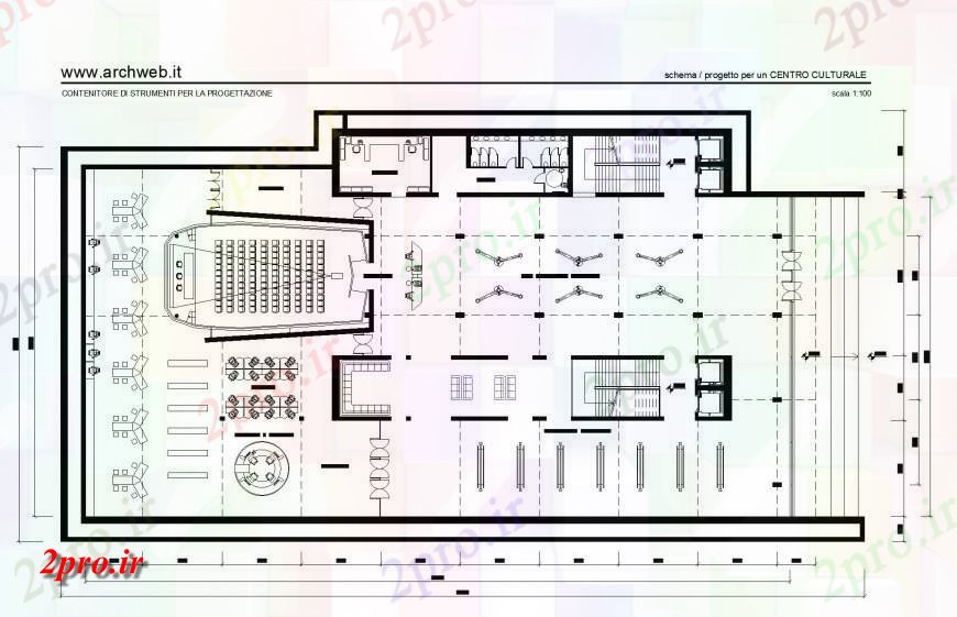 دانلود نقشه ساختمان اداری - تجاری - صنعتی مرکز برنامه ریزی فرهنگی جزئیات 35 در 71 متر (کد151279)