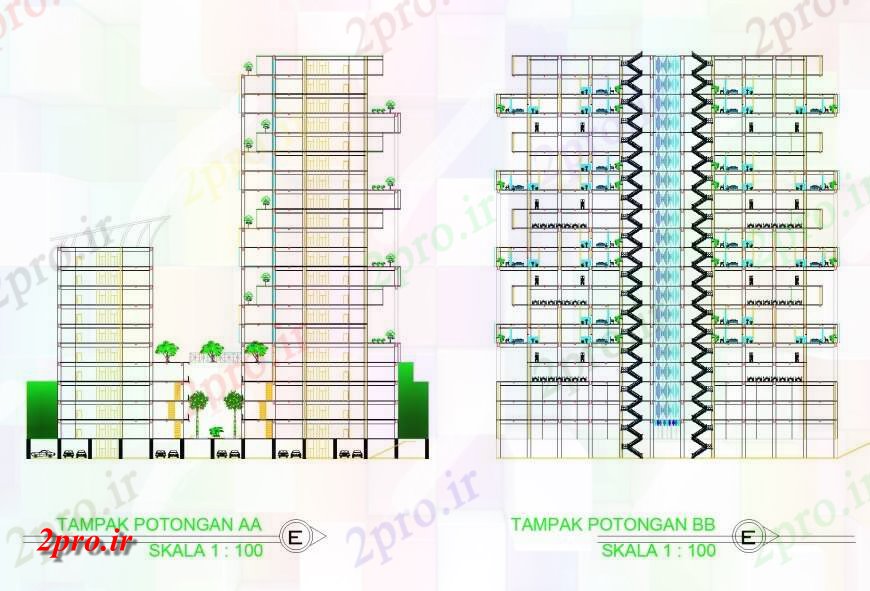 دانلود نقشه ساختمان اداری - تجاری - صنعتی Tampak بخش ساختمان  طراحی (کد151287)