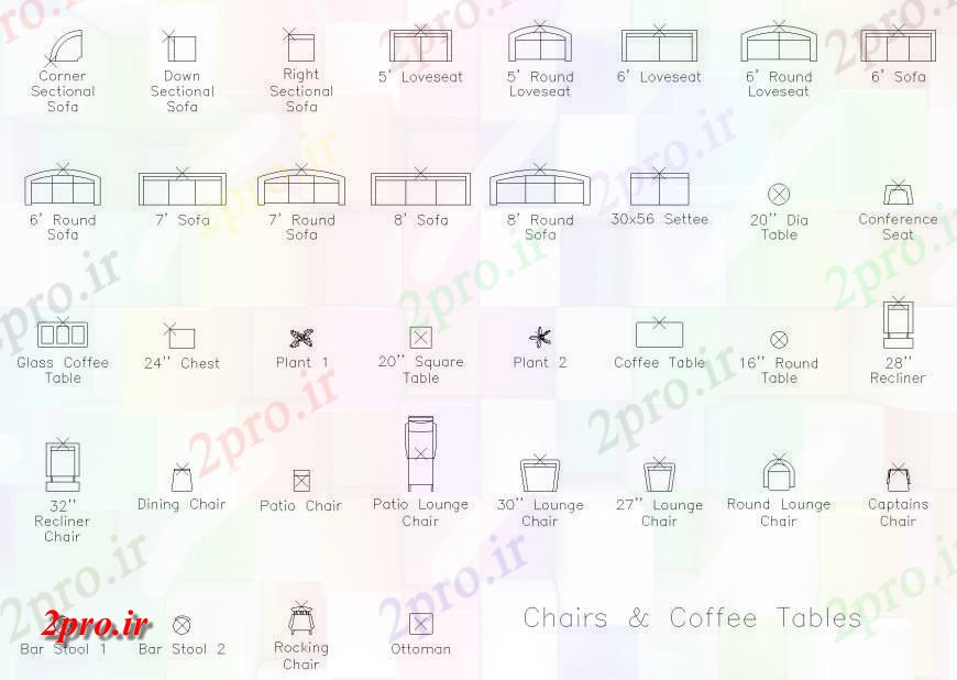 دانلود نقشه بلوک میز و صندلیصندلی و میزهای قهوه خوری  نما اتوکد (کد151291)