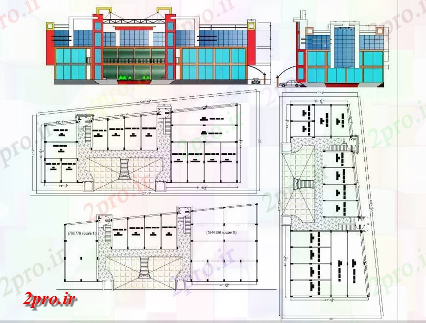 دانلود نقشه ساختمان اداری - تجاری - صنعتی مرکز کسب و کار نما 6 در 12 متر (کد151314)