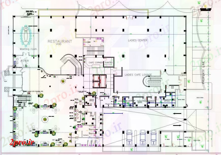 دانلود نقشه ساختمان اداری - تجاری - صنعتی زمین و زیرزمین ساختمان تجاری چیدمان 33 در 35 متر (کد151327)