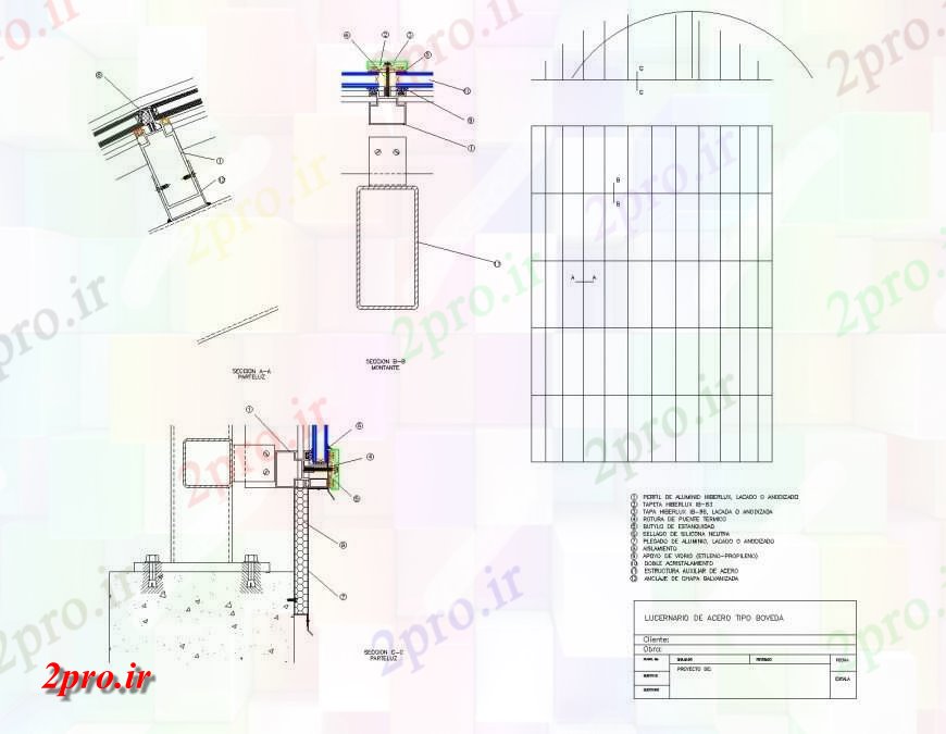 دانلود نقشه طراحی جزئیات تقویت کننده نیمه طرحی سقف گرد و بخش (کد151347)