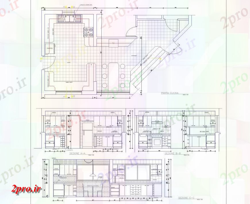 دانلود نقشه آشپزخانه طراحی آشپزخانه و بخش  (کد151361)