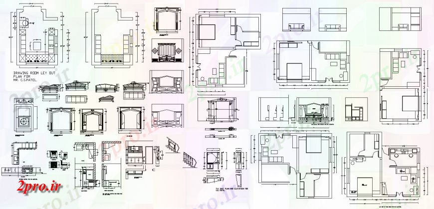 دانلود نقشه اتاق نشیمن ، حال ، پذیرایی طرحی اتاق مبله زندگی با جزئیات از 8 در 9 متر (کد151421)