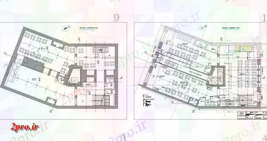 دانلود نقشه ساختمان اداری - تجاری - صنعتی دوم و طبقه سوم نوار تجاری طرحی تراس جزئیات 20 در 36 متر (کد151452)