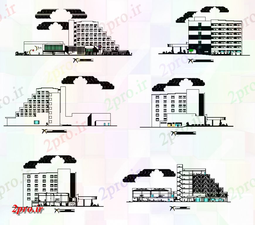 دانلود نقشه هتل - رستوران - اقامتگاه هتل ساختار ساختمان نما جزئیات دو بعدی چیدمان اتوکد 8 در 10 متر (کد151461)