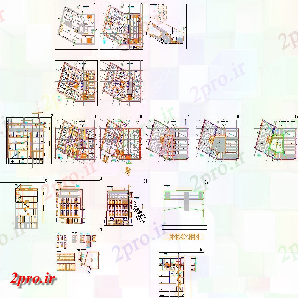 دانلود نقشه ساختمان اداری - تجاری - صنعتی نوار تراس طراحی بخش D- ' 20 در 36 متر (کد151463)