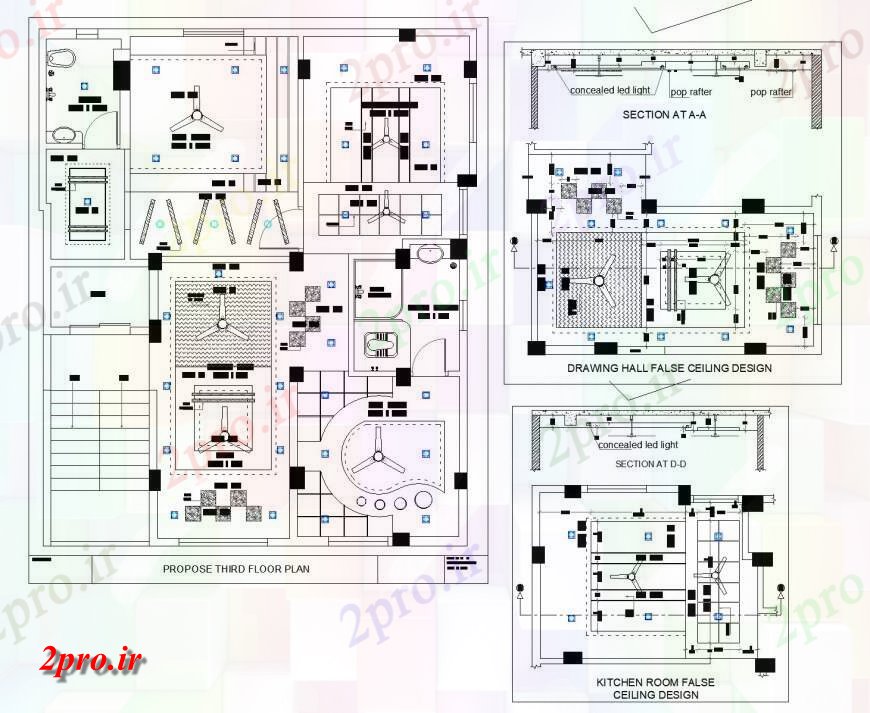 دانلود نقشه طراحی داخلی طراحی طبقه سوم سقف کاذب  (کد151479)
