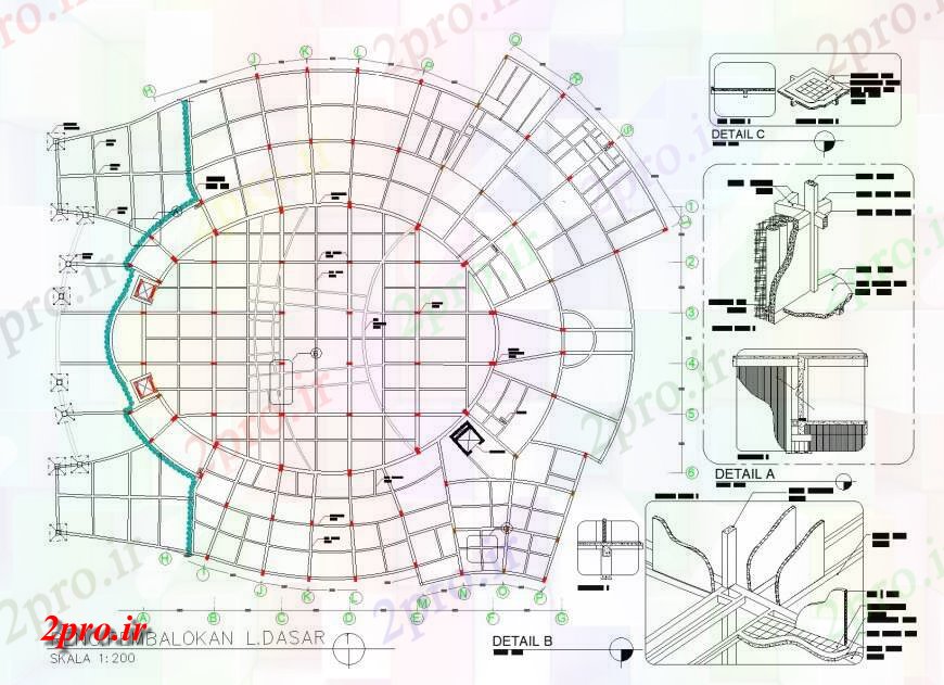 دانلود نقشه طراحی اتوکد پایه طرحی بنیاد و ایزومتریک دال برش جزئیات (کد151481)